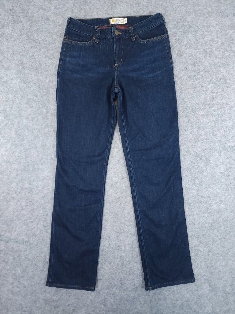 Carhartt Plaid Flannel Lined Jeans Size 8 Tall Dark Wash Workwear Straight 8T